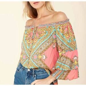 Hale Bob Shirt Top Sz S Small Women’s Off The Shoulder Coral NWT Y2K Flutter